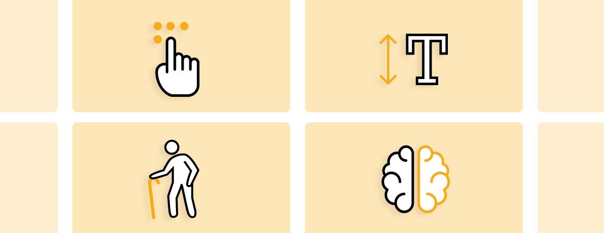 Illustration mit vier Icons zu barrierefreier Kommunikation